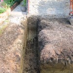 Footings dug. The original house footings are approximately only 3 courses of stone below ground level!